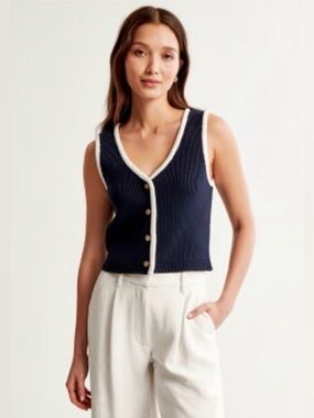 Abercrombie & Fitch Mara Ribbed Knit Sweater Vest Black/White Size Small